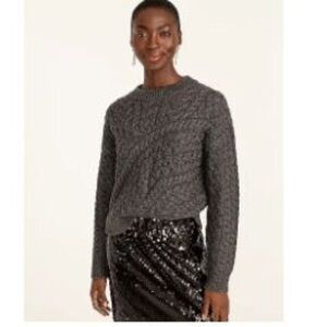 Jcrew Curved Cable Knit Sweater Charcoal Gray Chunky Wool Crewneck